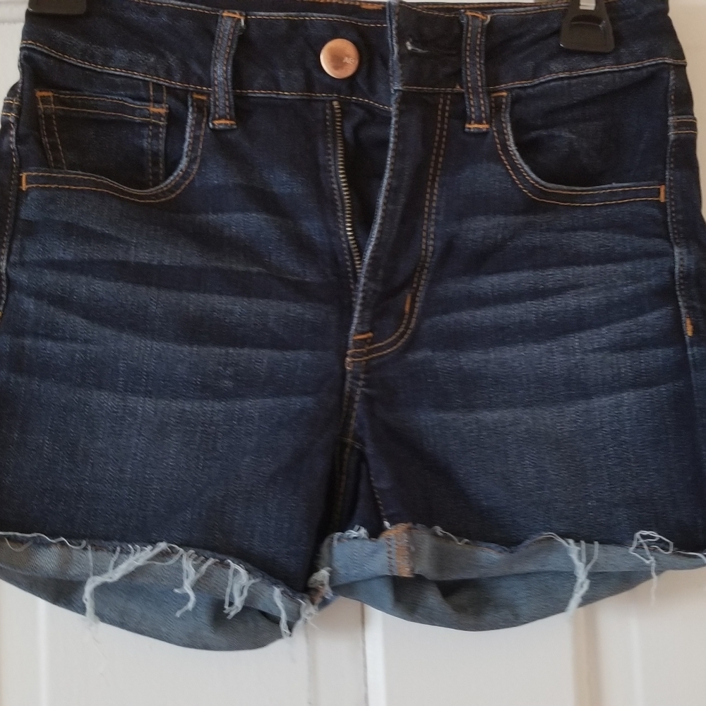 American Eagle Jean Shorts Size 2 Super Stretch Hi-Rise Shortie Women’s Cut Off
